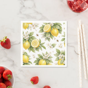 Vintage Lemon Blossom Pattern Cottagecore Citrus Napkin