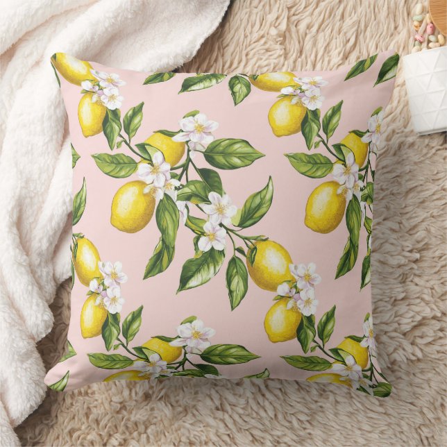 Vintage Lemon & Blossom Pattern on Pink (2) Cushion (Blanket)