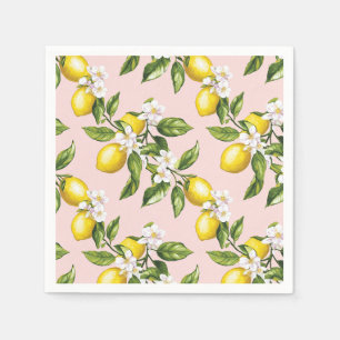 Vintage Lemon & Blossom Pattern on Pink (2) Napkin