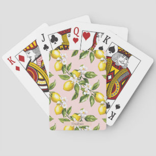 Vintage Lemon & Blossom Pattern on Pink (2) Playing Cards