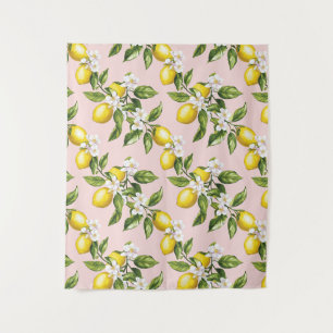 Vintage Lemon & Blossom Pattern on Pink (2) Tapestry