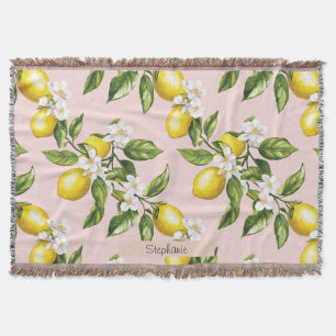 Vintage Lemon & Blossom Pattern on Pink (2) Throw Blanket