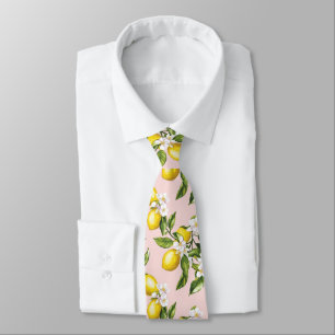 Vintage Lemon & Blossom Pattern on Pink (2) Tie