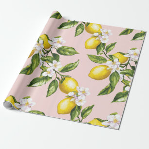 Vintage Lemon & Blossom Pattern on Pink (2) Wrapping Paper