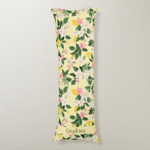 Vintage Lemon & Blossom Pattern on Yellow Body Cushion