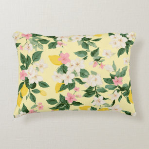 Vintage Lemon & Blossom Pattern on Yellow Decorative Cushion