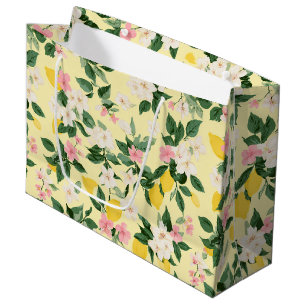 Vintage Lemon & Blossom Pattern on Yellow Large Gift Bag