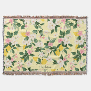 Vintage Lemon & Blossom Pattern on Yellow Throw Blanket