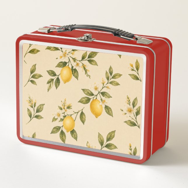 Vintage Lemon Botanical Cream Lunch Box (Front)