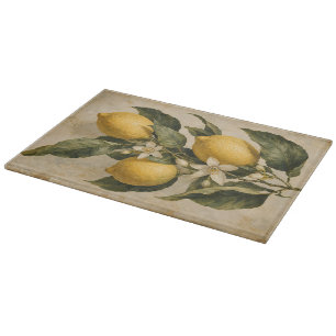 Vintage Lemon Botanical Mediterranean Kitchen  Cutting Board