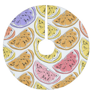 Vintage Lemon Citrus Summer Texture Brushed Polyester Tree Skirt