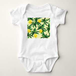 Vintage lemon, decorative seamless pattern baby bodysuit
