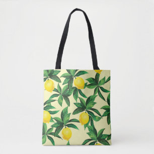 Vintage lemon, decorative seamless pattern tote bag