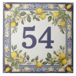 Vintage Lemon Door House Number Plate Plaque Sign Ceramic Tile<br><div class="desc">custom door house number plate, personalised house no plaque, personal customised text sign, lemon farm casa ceramic tile, mediterranean green yellow lemons fruit, traditional portuguese spanish nature, mailing postage mail post address, italian farmhouse home signage, apartment antique rustic farming villa, blue and white vintage art</div>