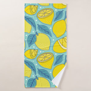 Vintage lemon fresh tropical fruit seamless patter bath towel