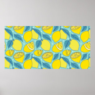 Vintage lemon fresh tropical fruit seamless patter poster