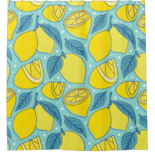 Vintage lemon fresh tropical fruit seamless patter shower curtain