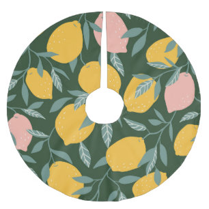 Vintage Lemon Fruit Seamless Pattern Brushed Polyester Tree Skirt