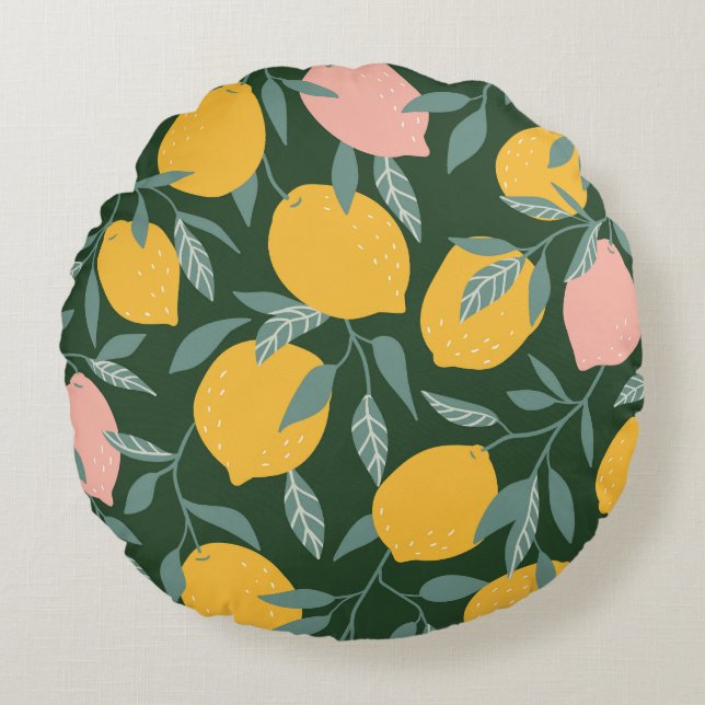 Vintage Lemon Fruit Seamless Pattern Round Cushion (Front)
