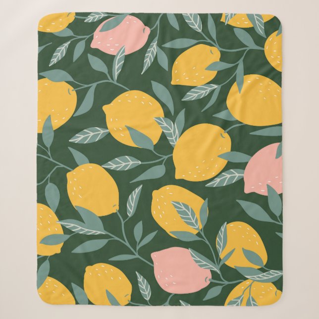 Vintage Lemon Fruit Seamless Pattern Sherpa Blanket (Front)