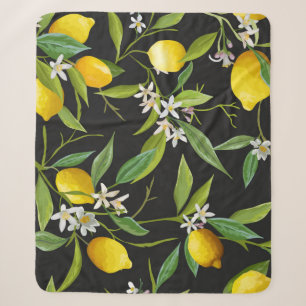 Vintage lemon fruits and flowers on dark backgroun sherpa blanket