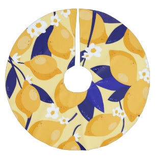 Vintage lemon fruits: food pattern. brushed polyester tree skirt