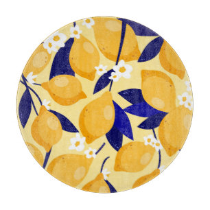 Vintage lemon fruits: food pattern. cutting board