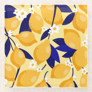 Vintage lemon fruits: food pattern. glass coaster