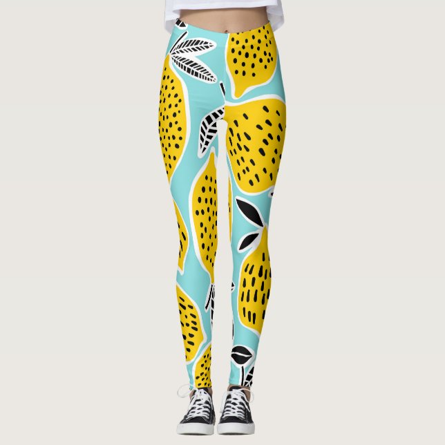 Vintage Lemon: Hand-Drawn Seamless Pattern Leggings (Front)