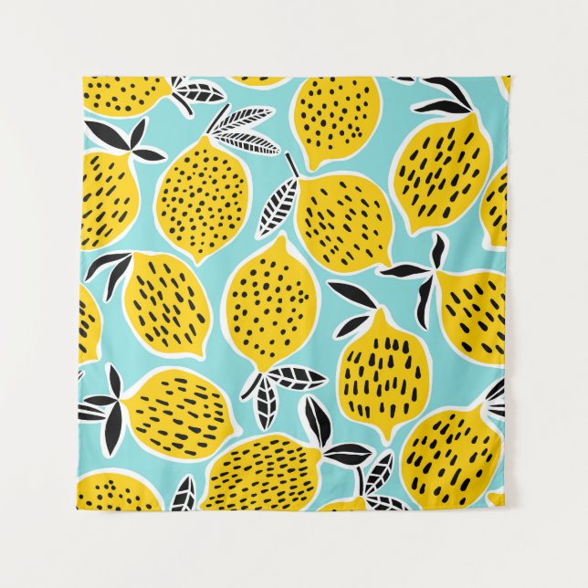 Vintage Lemon: Hand-Drawn Seamless Pattern Tapestry (Front)