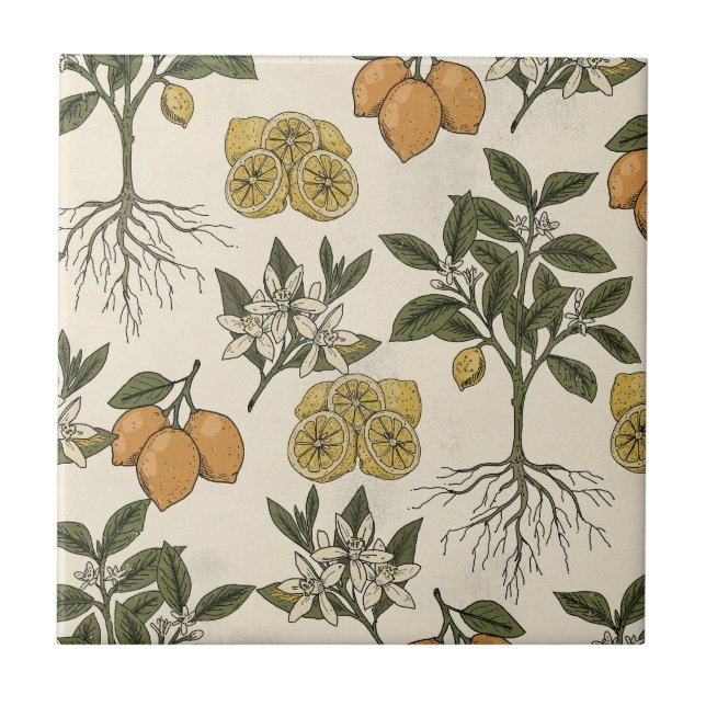 Vintage Lemon Pattern Ceramic Tile (Front)