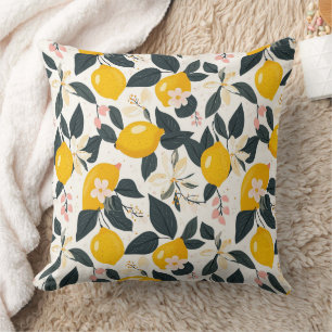 Vintage Lemon & Pink Blossom Pattern Cushion