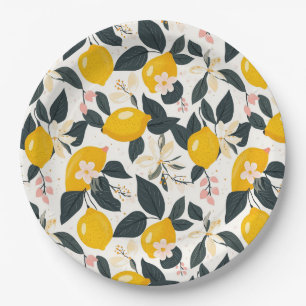 Vintage Lemon & Pink Blossom Pattern Paper Plate