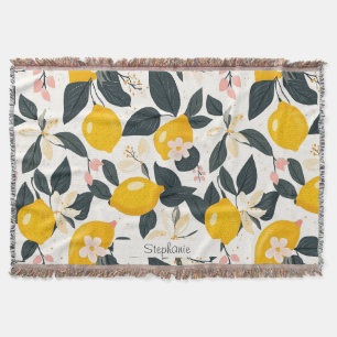 Vintage Lemon & Pink Blossom Pattern Throw Blanket