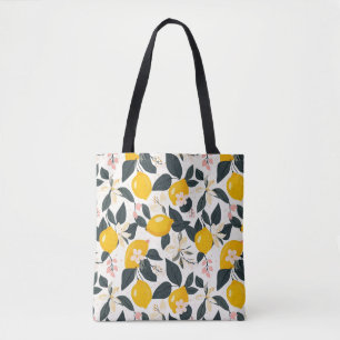Vintage Lemon & Pink Blossom Pattern Tote Bag