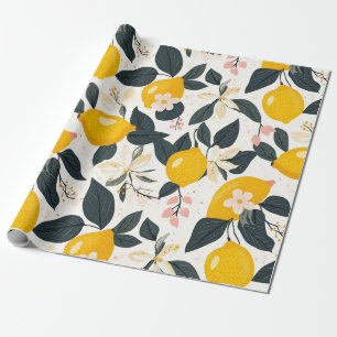 Vintage Lemon & Pink Blossom Pattern Wrapping Paper