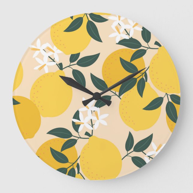 Vintage Lemon: Seamless Fruit Texture. Large Clock (Front)