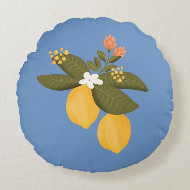 Vintage lemon tree botanical round accent pillow (Front)
