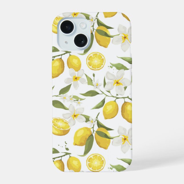 Vintage Lemon Tree Pattern iPhone 15 Case (Back)