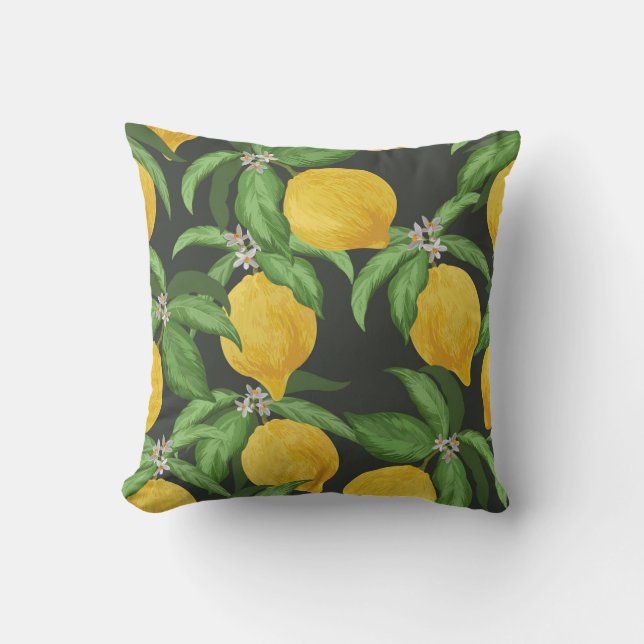 Vintage Lemon Tropical Pattern Cushion (Front)