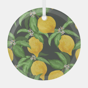Vintage Lemon Tropical Pattern Glass Tree Decoration