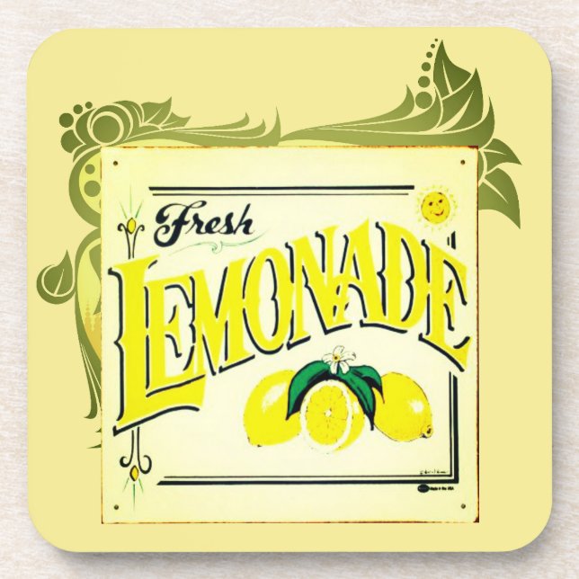 Vintage lemonade sign lemon summer fruit yellow  coaster (Front)