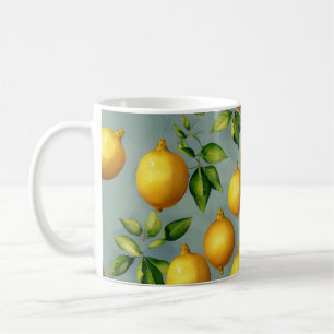 Vintage Lemons and Leaves Art Pattern on Grey Coffee Mug
