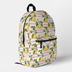 Vintage Lemons & Blooms on Pink and White Stripes Printed Backpack