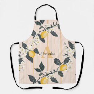 Vintage Lemons & Blooms on Pink Stripes Apron