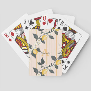 Vintage Lemons & Blooms on Pink Stripes Playing Cards