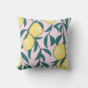 Vintage Lemons: Hand-Drawn Watercolor Pattern. Cushion
