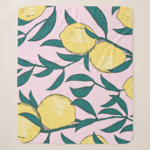 Vintage Lemons: Hand-Drawn Watercolor Pattern. Sherpa Blanket
