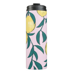 Vintage Lemons: Hand-Drawn Watercolor Pattern. Thermal Tumbler