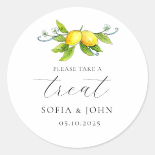 Vintage lemons Wedding Take a Treat Classic Round Sticker